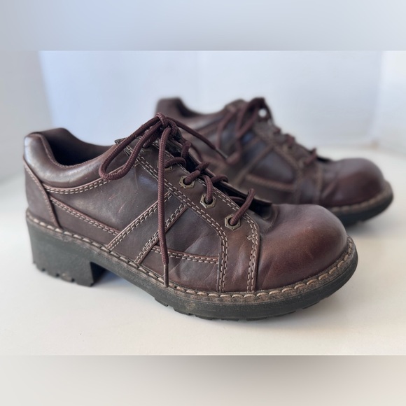 Vintage 90s Y2K Lower East Side Brown Chunky Platform Lace Up Oxford Shoes 7.5 - Picture 5 of 11